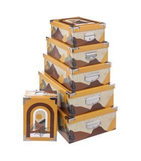 Lot De 6 Boîtes De Rangement Avec Poignées Et Coins En Métal Collection Oasis