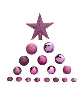 Déco De Sapin De Noël Kit De 18 Pièces Boules Et Cimier - Cassis Et Fuchsia