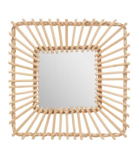 Miroir Mural Carré En Rotin 40 X 40 Cm