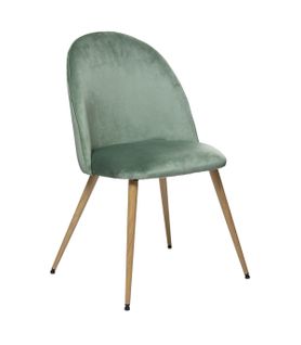 Chaise De Table En Velours Vert Céladon Et Pieds En Métal