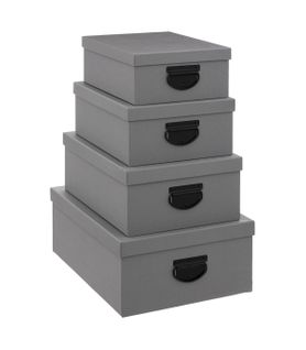 Lot De 4 Boites De Rangement Gris Foncé Aspect Jute