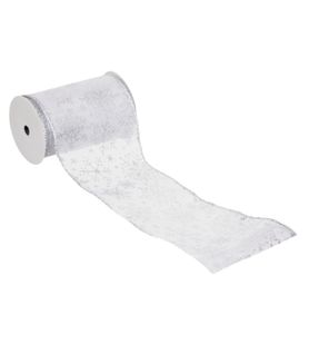 Guirlande De Noël Ruban Blanc Avec Flocons Argentés 12 Cm X 5 M