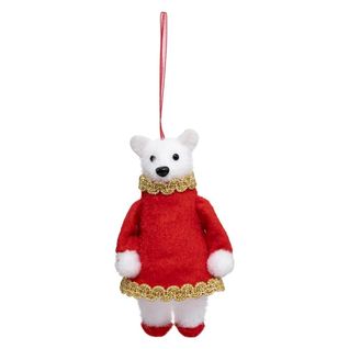 Sujet De Noël Déco "ours Avec Robe" 13cm Rouge
