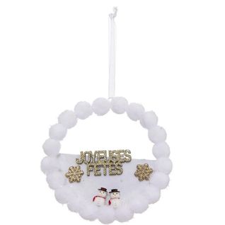 Sujet De Noël "couronne Pompons" 14cm Blanc
