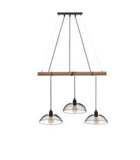 Luminaire Suspension 3 Lampes En Métal Noir Et Bois De Pin L 70 Cm