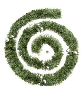 Guirlande De Noël Large 10 Cm Vert Avec Déco Argent Longueur 2.7 Mètres