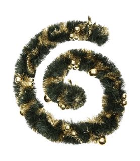 Guirlande De Noël Large 10 Cm Vert Avec Déco Boules Or Longueur 2.7 Mètres
