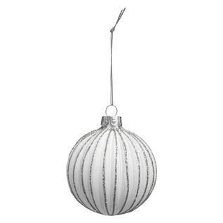 Boule De Noël Effet Strié "souffle Polaire" 7cm Blanc