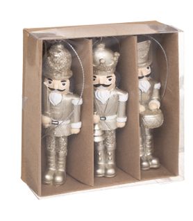 Sujet De Noël Lot De 3 Casse-noisette Champagne Pailleté En Résine
