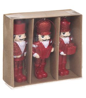 Sujet De Noël Lot De 3 Casse-noisette Rouge Pailleté En Résine