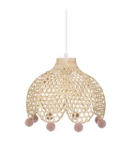 Luminaire Suspension En Bambou Avec Pompons D 28 Cm Pour Chambre D'enfant