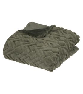 Plaid En Flanelle Et Fourrure Vert Kaki 120x160 Cm