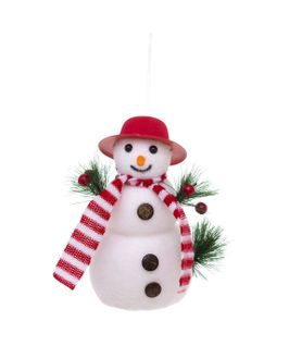 Sujet De Noël Bonhomme De Neige Avec Chapeau Rouge H 17 Cm