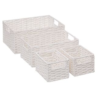 4 Paniers De Rangement Blanc Vannerie