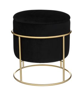 Pouf Et Coffre De Rangement En Velours Noir Et Support En Métal D 42 X H 44 Cm