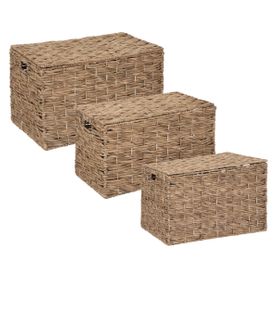 Set De 3 Malles De Rangement En Métal Et Jacinthe Naturel