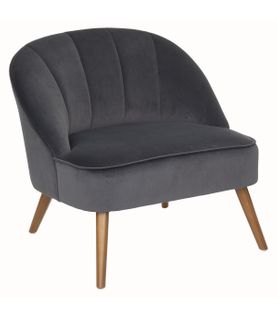 Fauteuil En Velours Gris Et Pieds En Bois