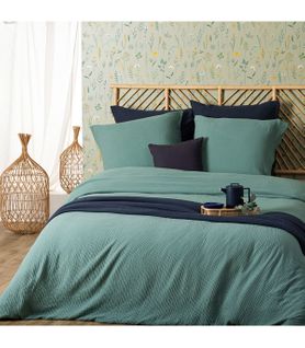 Parure De Lit 2 Personnes En Gaze De Coton Vert Céladon 260 X 240 Cm  Housse De Couette Avec 2 Taies