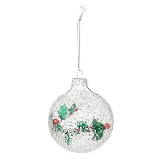 Boule De Noël En Verre "houx" 8cm Transparent