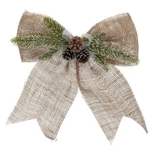 Sujet De Noël En Jute "nœud Pomme De Pin" 38cm Beige