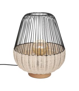 Lampe à Poser En Rotin Et Métal Noir H 35.5 Cm
