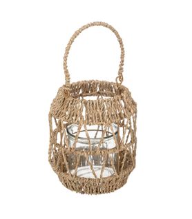 Lanterne Photophore En Métal Et Rotin Bougeoir En Verre  D 17 X H 18 Cm