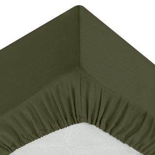 Drap Housse 2 Personnes En Coton Vert Kaki 140 X 190 Cm
