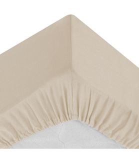 Drap Housse 2 Personnes En Percale De Coton Beige Lin 160 X 200 Cm
