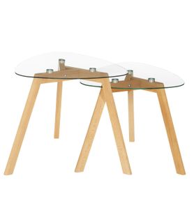 Lot De 2 Tables à Café Gigognes En Verre Trempé Et Bois De Hêtre