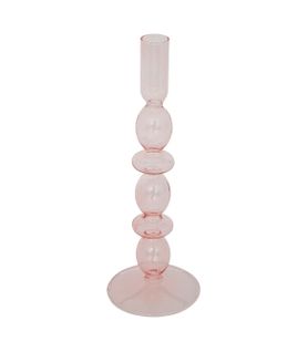 Bougeoir Chandelier En Verre Rose H 25.7 Cm