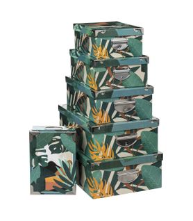 Lot De 6 Boîtes De Rangement Avec Poignées Et Coins En Métal Déco Tropic