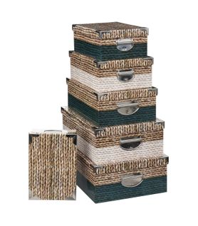 Lot De 6 Boîtes De Rangement Avec Poignées Et Coins En Métal Déco Tricot