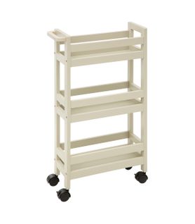 Desserte Roulante 3 Niveaux Beige Lin H 75 Cm Idéale Pour Les Petits Espaces