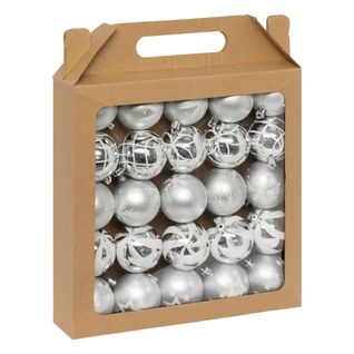 Déco De Sapin Lot De 25 Boules De Noël D 6 Cm - Argenté Et Blanc