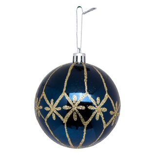 Déco Sapin Boule De Noël D 8 Cm Bleu Et Doré Pailleté
