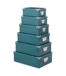 Lot De 6 Boîtes De Rangement Avec Poignées Et Coins En Métal  Coloris Bleu Pétrole