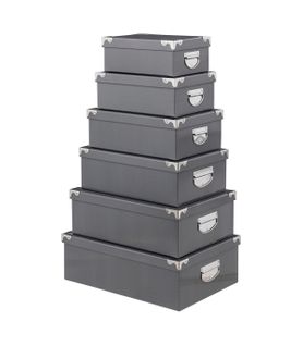 Lot De 6 Boîtes De Rangement Avec Poignées Et Coins En Métal  Coloris Gris