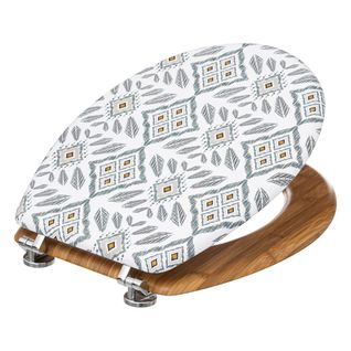 Abattant Wc En Bois et Charnières En Zinc Déco Hapache Blanc Et Gris