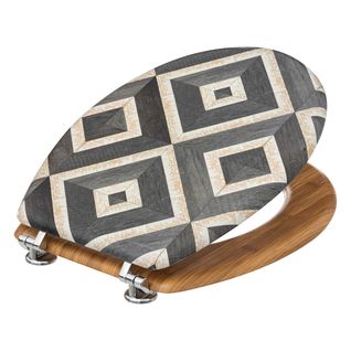 Abattant Wc En Bois et Charnières En Zinc Déco Canvas Noir Et Beige