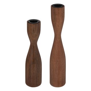 Lot De 2 Bougeoirs Chandeliers En Bois De Manguier