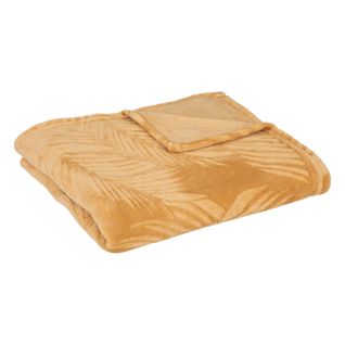 Plaid Flanelle Ocre Motifs Tropicaux 125 X 150 Cm