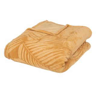 Plaid Flanelle Ocre Motifs Tropicaux 180 X 230 Cm