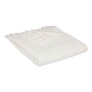 Plaid Blanc Ivoire Tissage Fini Texturé Aspect Mohair 180 X 130 Cm