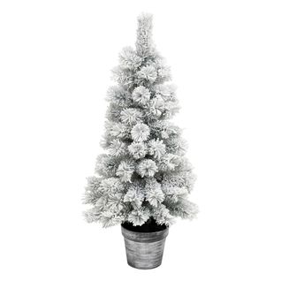 Sapin De Noël Artificiel Vert Floqué Enneigé Dans Un Pot Argenté H 100 Cm