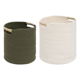 Lot De 2 Paniers De Rangement Kaki Et Blanc D 31 Et D 27 Cm