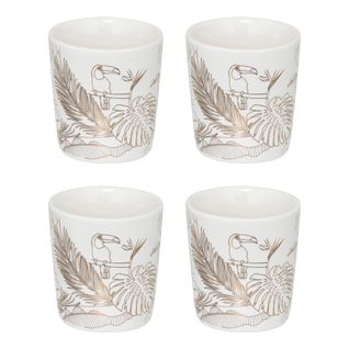 Lot De 4 Tasses à Café "toucan" 10cl Blanc