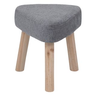 Tabouret Pied En Bois Et Assise En Tissu Texturé Gris 32 X 36 Cm