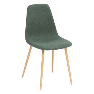 Chaise De Table En Tissu Vert Cèdre Et Pieds En Métal Effet Bois