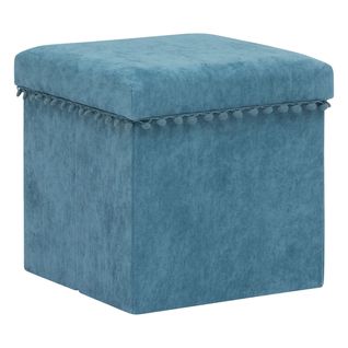 2 En 1 Pouf Pliant Et Coffre De Rangement Bleu 40 X 39 Cm