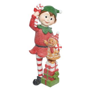 Déco De Noël Lutin Et Bonhomme Pain D'épice En Résine H 24 Cm